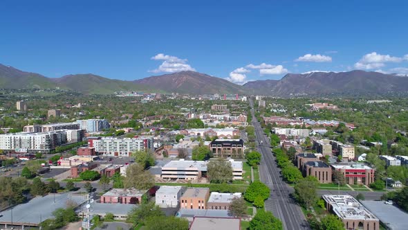 Aerial View of Downtown Lincoln Nebraska on Hot Summer Day alt