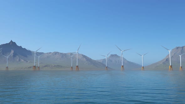 Offshore Wind turbines farm producing energy from the forces of a wind. 4KHD