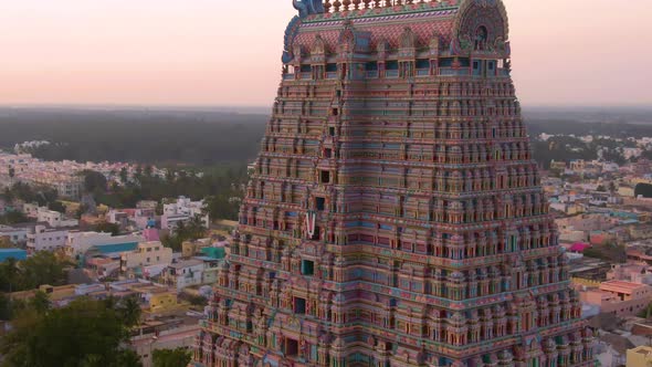 South India "Gopuram" at Srirangam Trichi, India, 4k aerial  alt