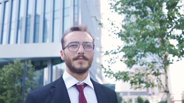 Happy and confident businessman. alt