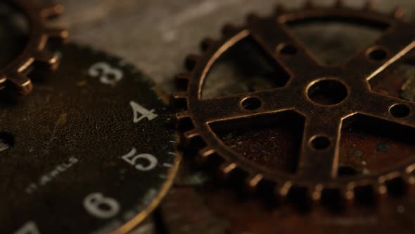 Rotating stock footage shot of antique and weathered watch faces - WATCH FACES 110 alt