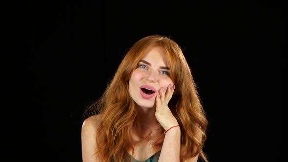 Girl Is Emotional, Surprised By Everything. Black Background alt