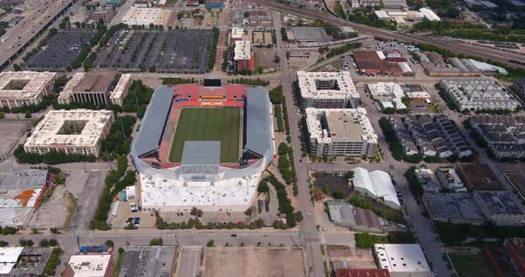 Birds eye view of downtown Houston and surrounding area. This video was filmed in 4k for best image alt