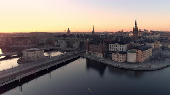 Stockholm City Center at Sunrise Aerial View