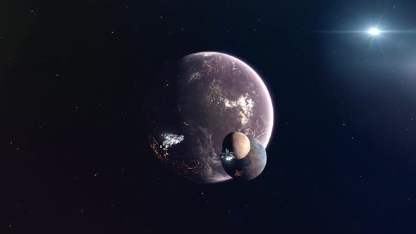 Inhabited Exoplanet And Moons With Spaceships
