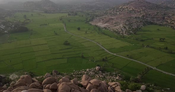 AERIAL: Hampi landscape in India alt