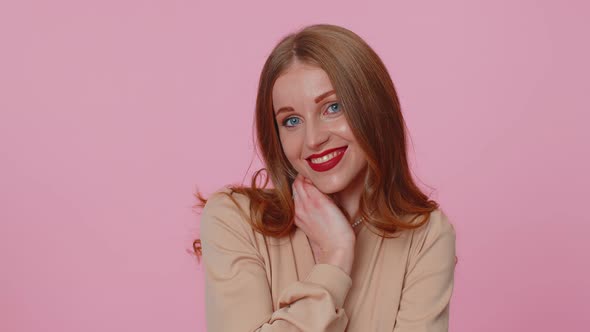 Smiling Brunette Happy Girl Blinking Eye Looking at Camera with Toothy Smile Winking and Flirting alt