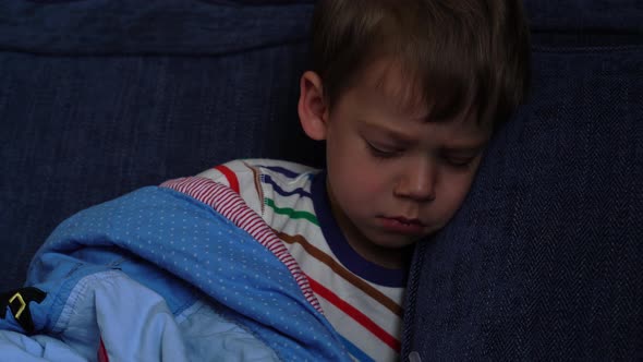 Portrait of Sick Ill Little Preschool Child Boy