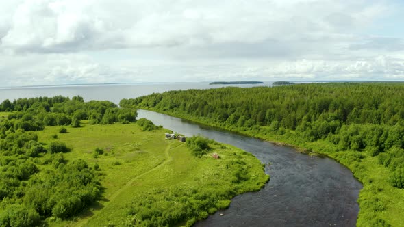 Flight Over the Mountain River Pyalma to flow into Lake Onega, Karelia Russia