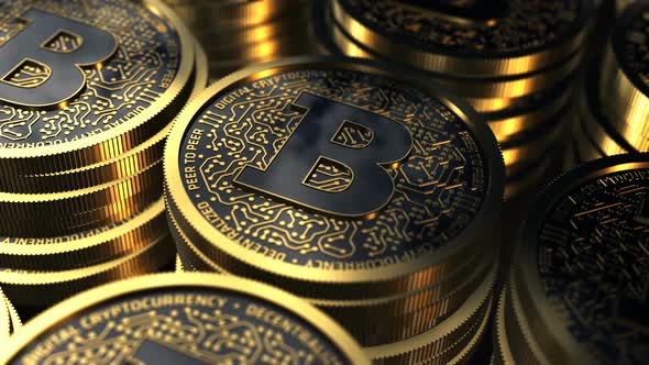 3D rendering of a gold coin Bitcoin, blockchain technology for cryptocurrency. alt