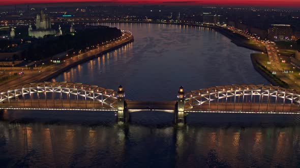 Night Flight Over The Neva And Bolsheokhtinsky Bridge alt