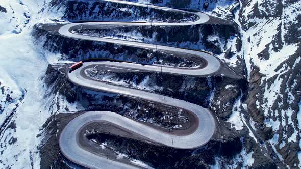 Highway road with scenic curves winding road at Andes Mountains. alt