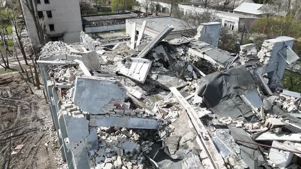 Chernihiv, Ukraine - 27.04.2022: War in Ukraine. State buildings destroyed by Russian troops in the  alt