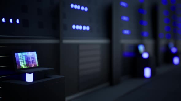 Cloud Computing Datacenter Server Room. Cloud Computing Data Storage 3d Rendering 3 alt