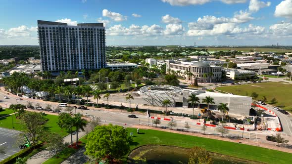 Aerial Video Downtown Doral Park And Cultural Arts Center, Stock Footage