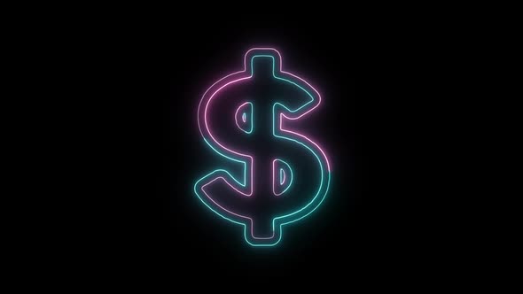 Glowing neon line banknote dollar icon isolated on black background. Banking currency sign. alt