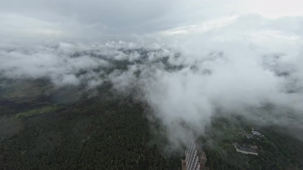 FPV Drone View of Over Horizon Duga Radar System in the Rain