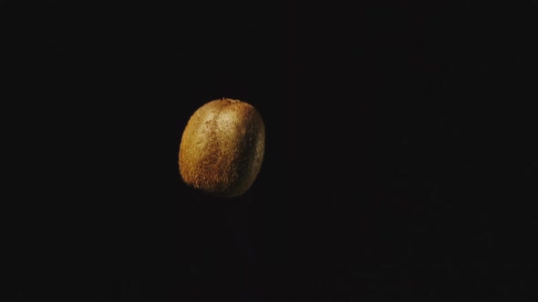 Kiwi flies up and falls down on a black background
