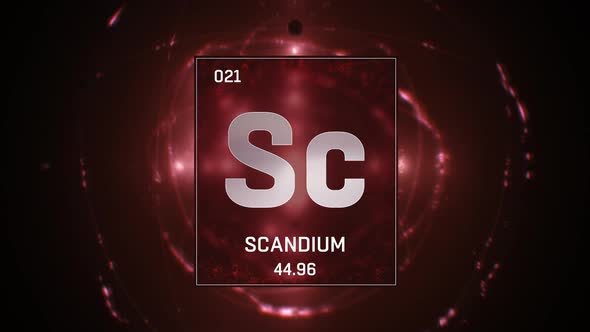 Scandium as Element 21 of the Periodic Table on Red Background