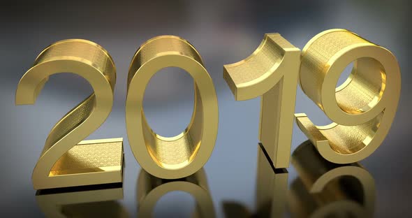 3D Gold Metal 2019 on Gray Background