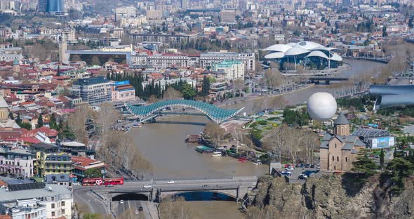 Time lapse shot of beautiful Tbilisi cityscape at morning. Geogia 2022 spring alt