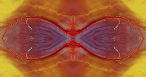 Abstract red and orange colors dissolving in water in mirror effect, creating infinity concept