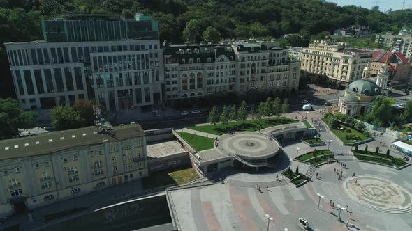 Aerial Drone Footage of Postal Square Area of Podil in Kiev