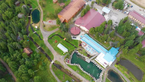 4K Drone Video of Hot Spring Pools at Chena Hot Springs Resort near Fairbanks, Alaska during Summer alt