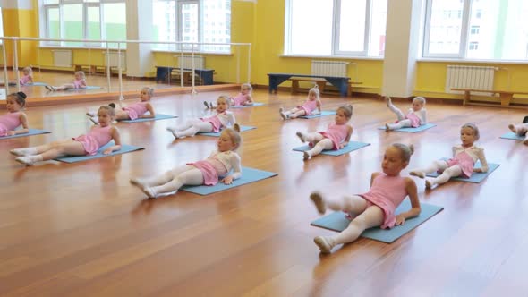 Group of little girls practicing in ballet school