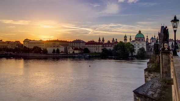 View From Charles Bridge in Prague During the Sunrise Timelapse Bohemia Czech Republic alt
