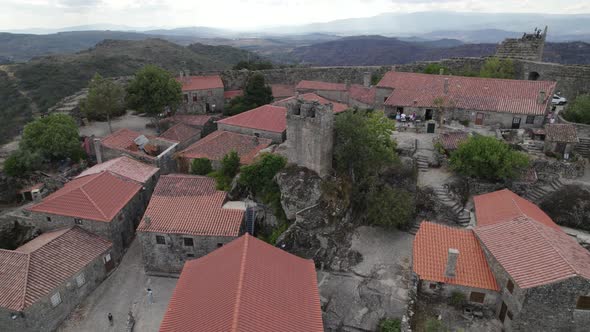 Old hilltop walled village of Sortelha, Portugal. Aerial view