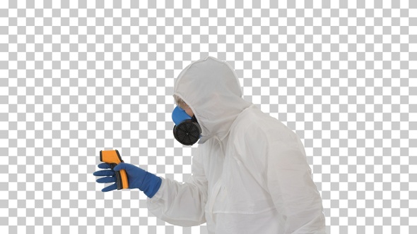 Virologist checks temperature with an, Alpha Channel alt