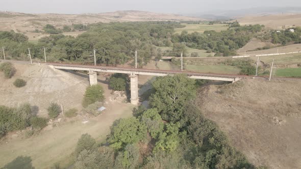 Aerial view of empty Railway bridge in Samtskhe-Javakheti region, Georgia. alt