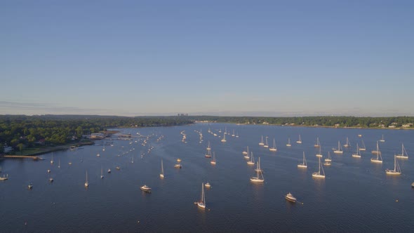 Aerial View of Sail Boats Anchored at Manhasset Bay in Port Washington alt