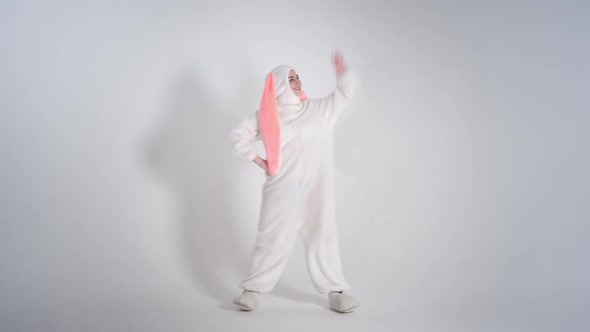 Portrait of a young cute girl in a beautiful hare costume alt