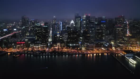 Aerial Panorama of Skyscrapers in Downtown San Francisco at Night. USA Cityscape alt