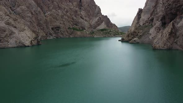 Fast flying over beautiful lake