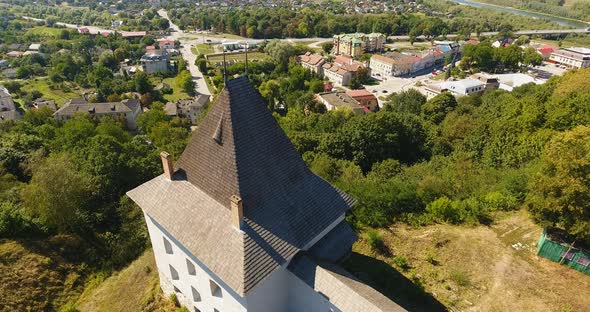 Aerial view of an old castle