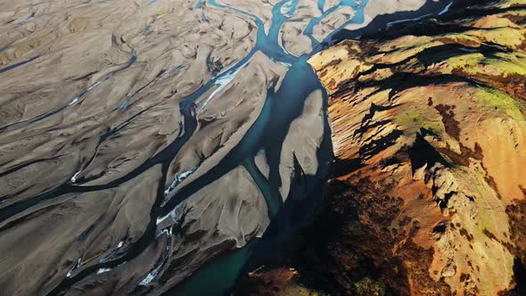 Drone Flight Over Hvannagil Estuary And Canyon alt