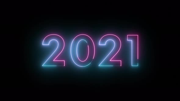 Year 2021 in modern glowing neon light effect on black background