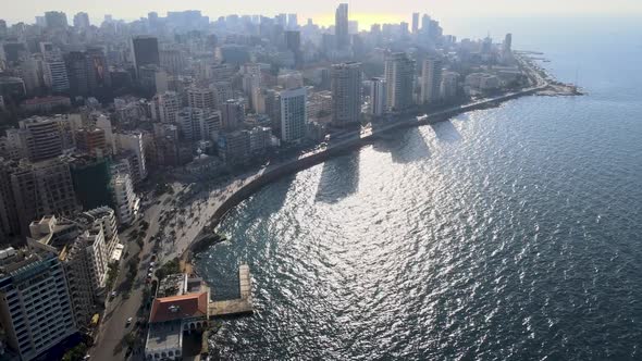 Aerial drone shot of Beirut Waterfront