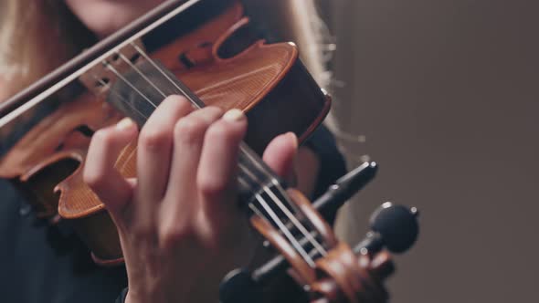 Close-up of Female Hands Playing on Violin. Musician with an Instrument
