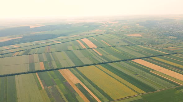 Aerial View of Geometric Figures on Agricultural Fields with Different Crops alt