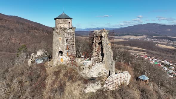 Aerial view of castle in village Slanec in Slovakia