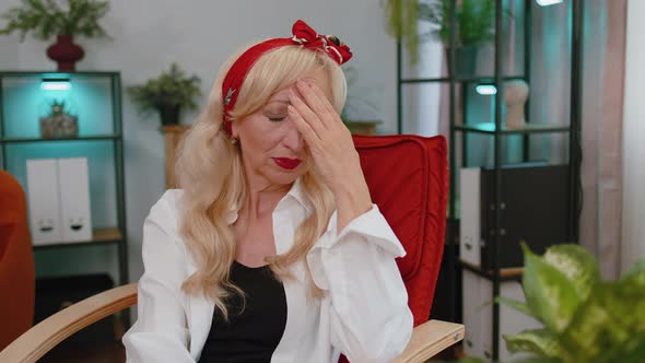 Senior Woman at Home Suffers From Unfair Situation Problem Break Up Depressed Feeling Bad Burnout alt