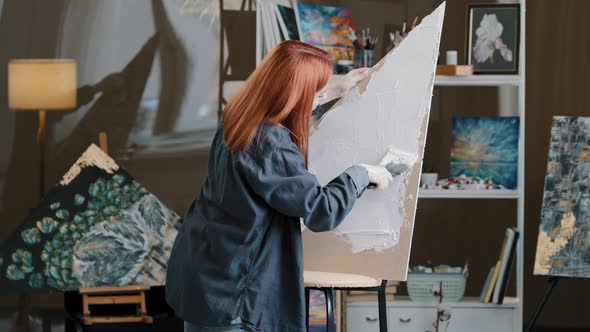 Back View From Behind Redhaired Artist Decorator Creator Designer Girl Woman Female Painter in Art alt