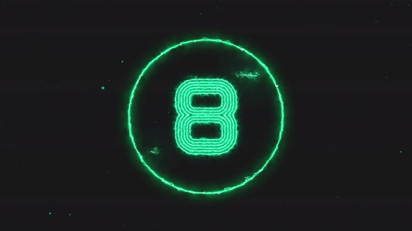 top ten countdowns, neon light numbers from 10 to 1, laser ray appears on black background