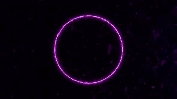 Abstract background with a purple electric circle and flying particles.