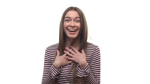 Slowmo Excited Speechless Goodlooking Alluring Girl Turning Round Facing Camera Telling Extremely alt