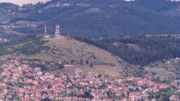City panorama from Old Jewish cemetery timelapse in Sarajevo alt